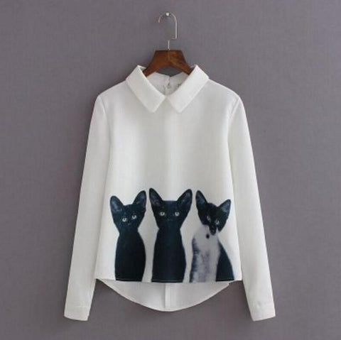Girls blouse with cat print